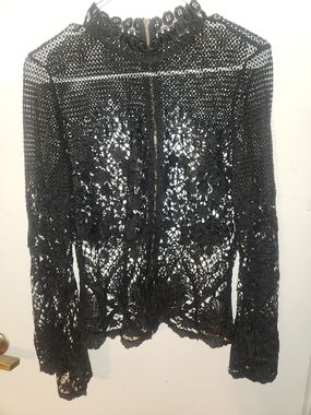 project RUNWAY Black Crochet Lace Long-Sleeve Blouse Nwt